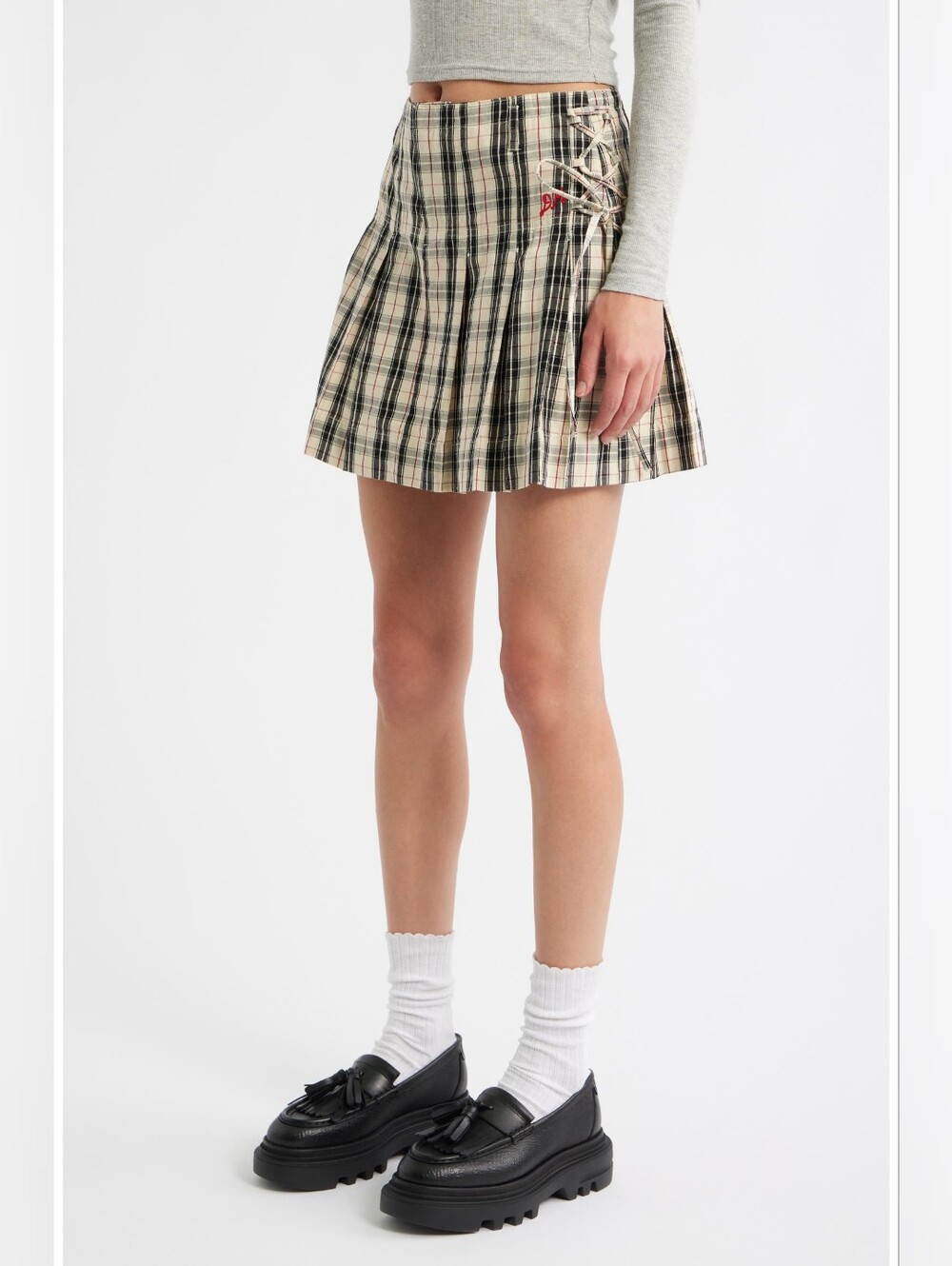 Damson Madder Moffy Plaid Pleated Organic Cotton Miniskirt EU Size 8/ US Size 4